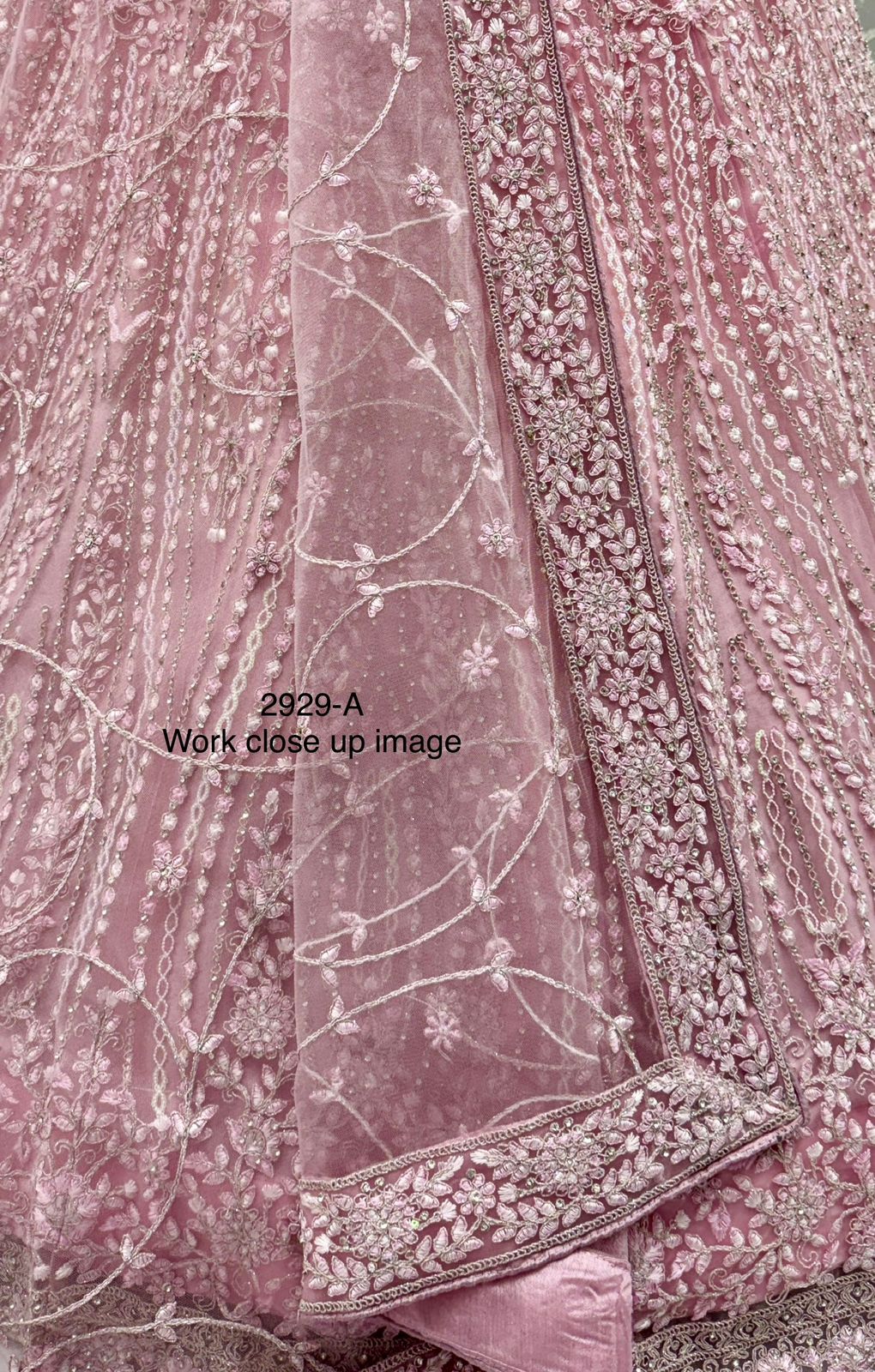 Pink Pure Soft Net Heavy Embroidery Work Bridal Lehenga