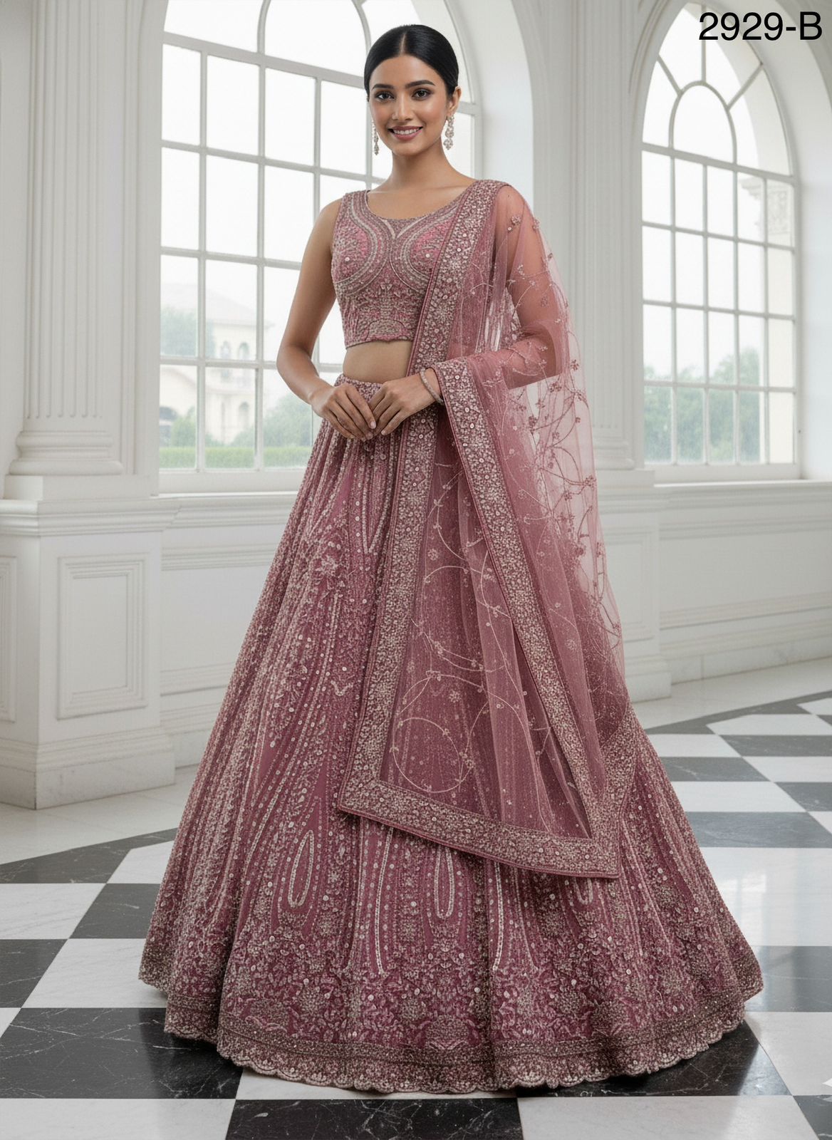 Pink Pure Soft Net Heavy Embroidery Work Bridal Lehenga