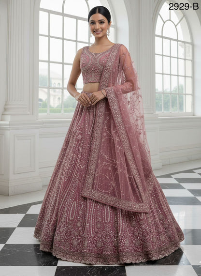 Pink Pure Soft Net Heavy Embroidery Work Bridal Lehenga Bridal Lehenga Anant Tex Exports Pvt.Ltd..