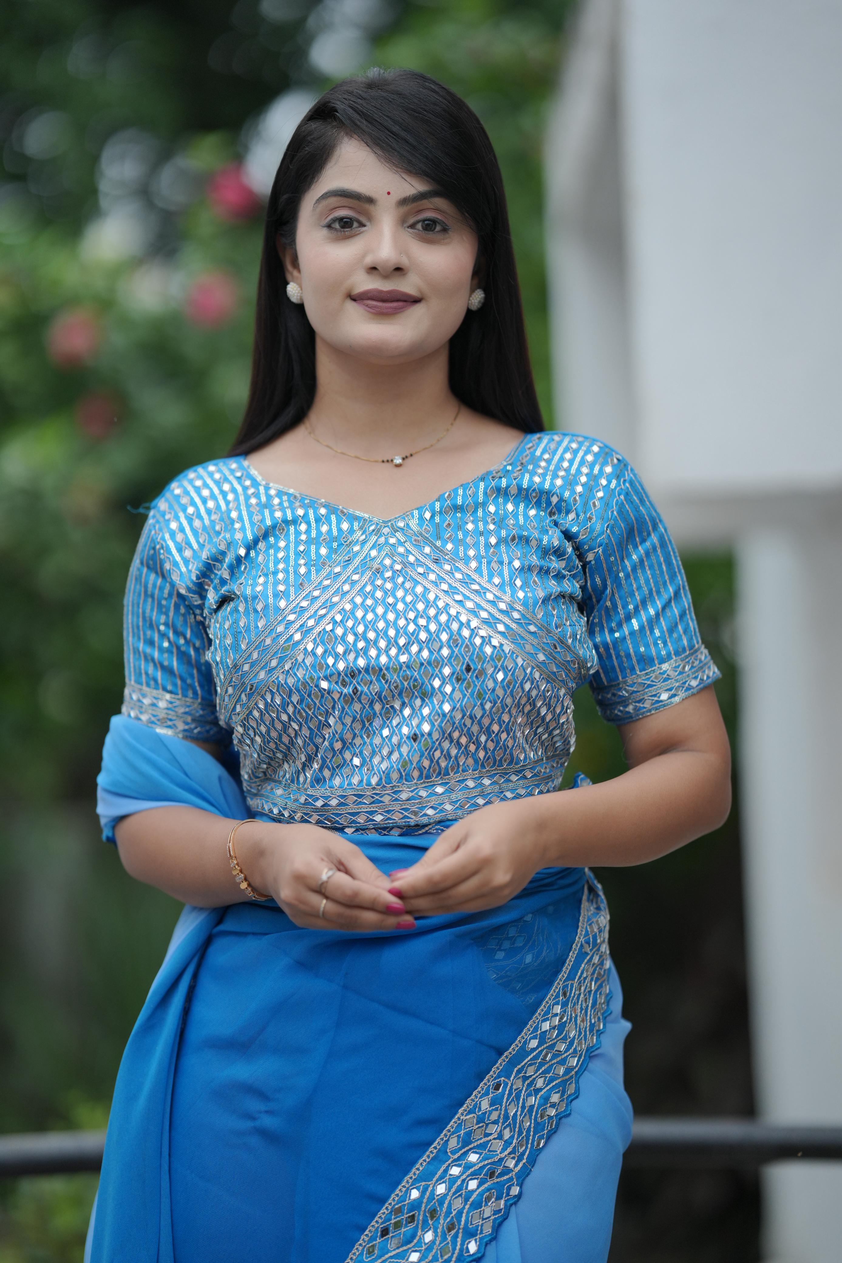 Sky Blue Pure Soft Heavy Faux Georgatte Saree