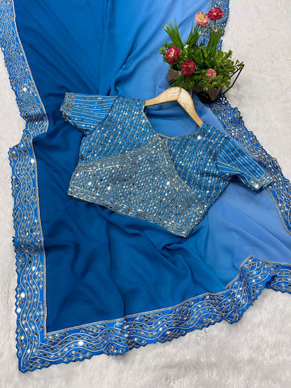 Sky Blue Pure Soft Heavy Faux Georgatte Saree Georgette Saree Anant Tex Exports Pvt.Ltd..