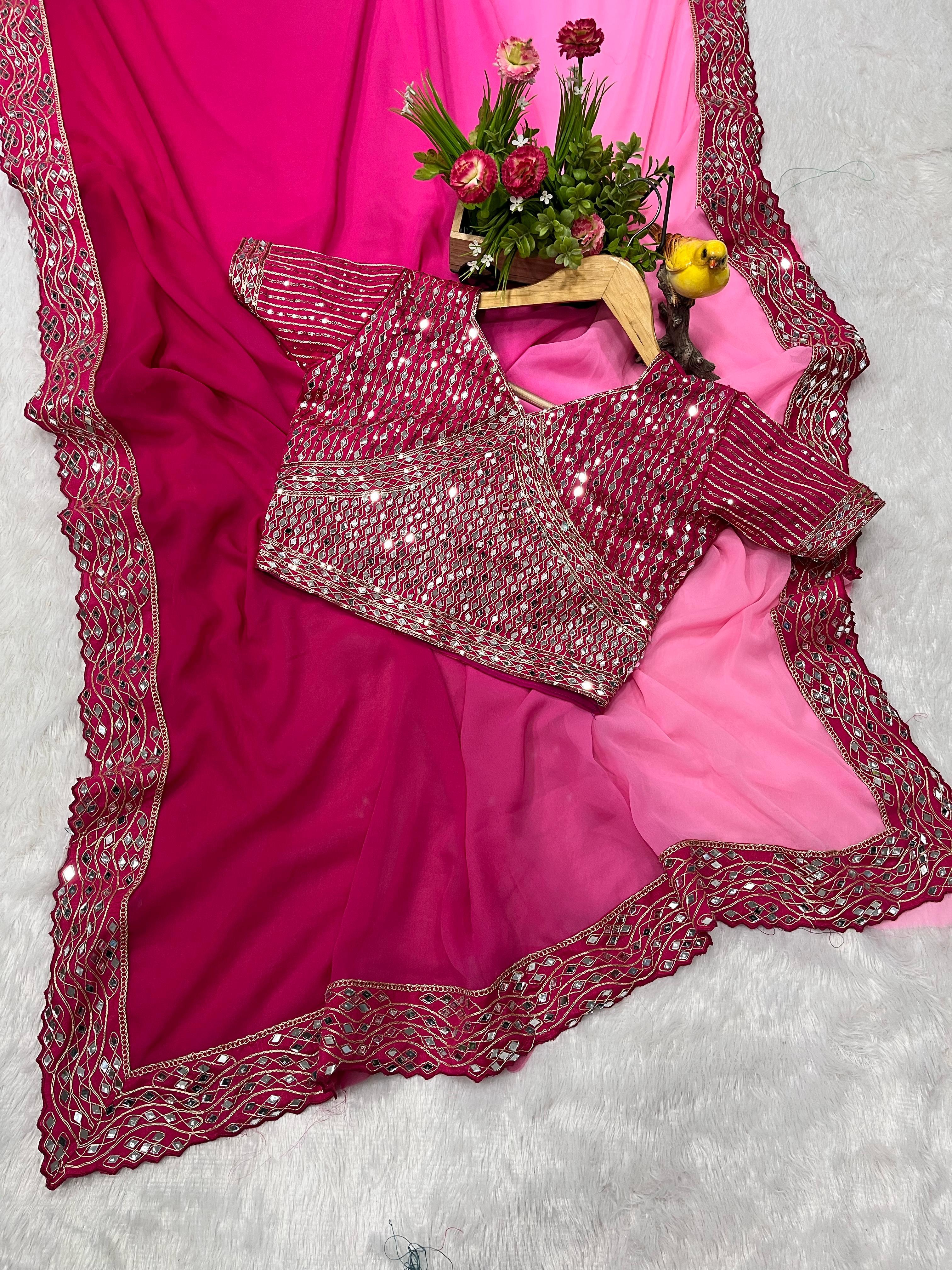 Pink Pure Soft Heavy Faux Georgatte Saree