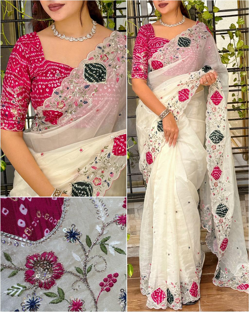 Cream Pure Soft Tissue Silk Saree