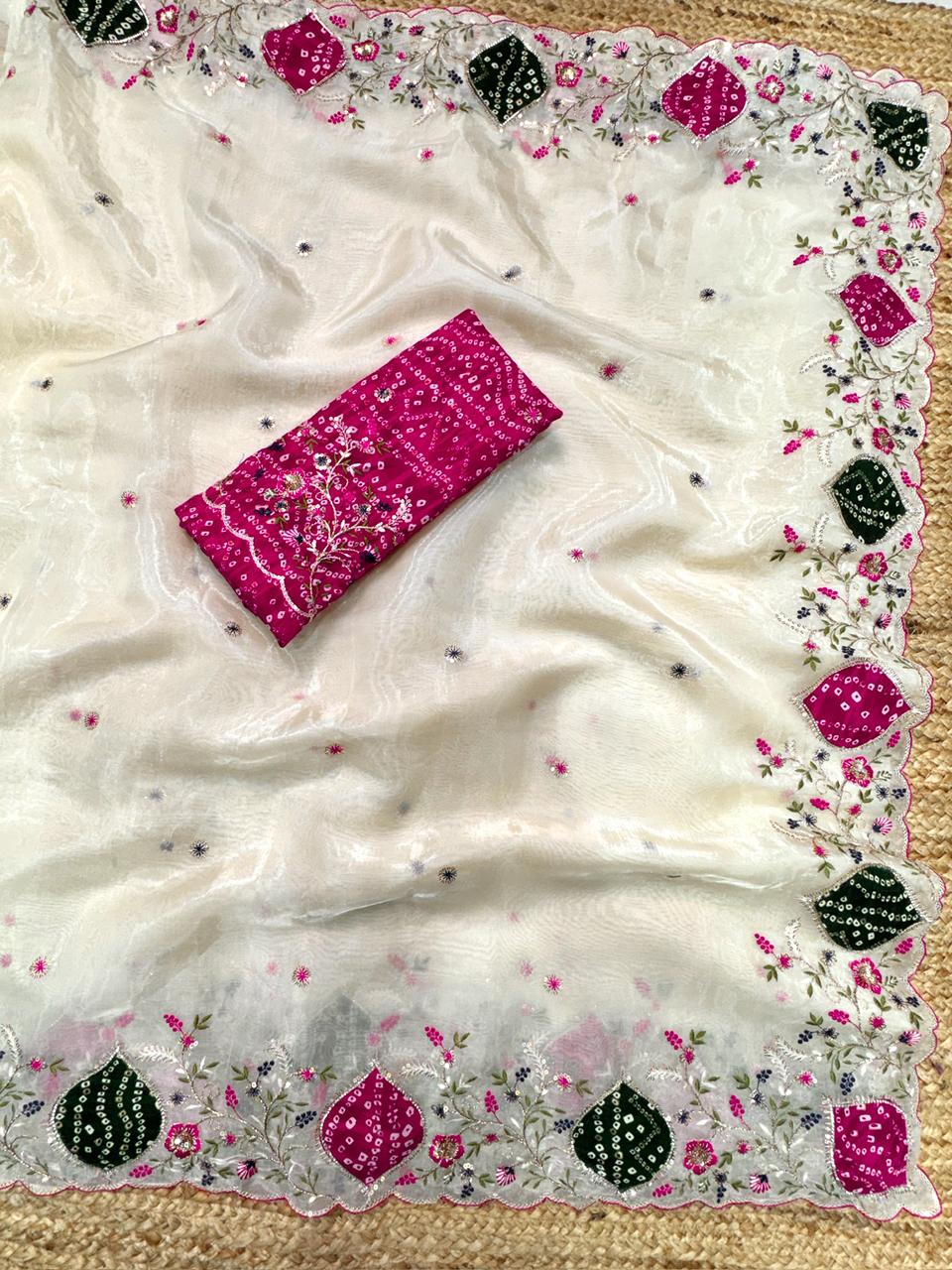 Cream Pure Soft Tissue Silk Saree