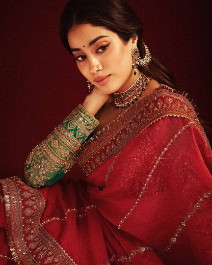 Red Pure Soft Organza Silk Heavy Embroidery Work Organza Saree Organza Saree Anant Tex Exports Pvt.Ltd..