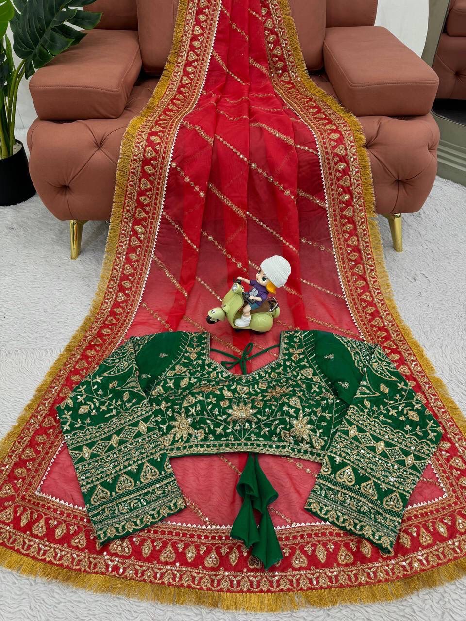 Red Pure Soft Organza Silk Heavy Embroidery Work Organza Saree Organza Saree Anant Tex Exports Pvt.Ltd..