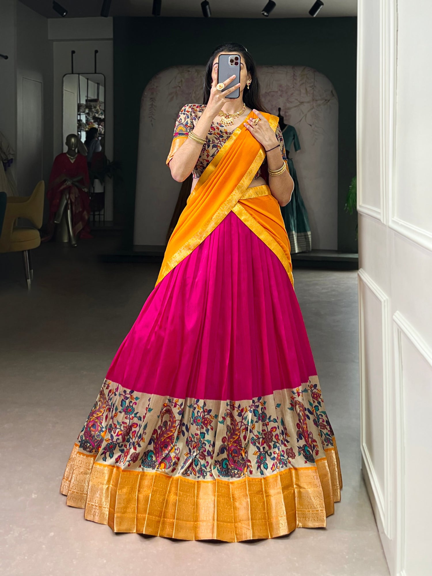Pink Pure Aastha Silk Printed Weaving Lehenga Choli Chaniya Choli Anant Tex Exports Pvt.Ltd..