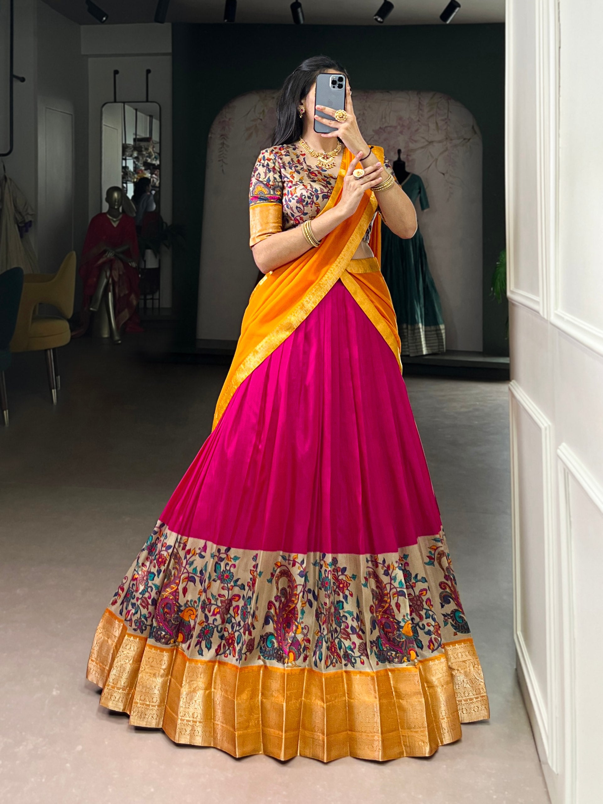 Pink Pure Aastha Silk Printed Weaving Lehenga Choli Chaniya Choli Anant Tex Exports Pvt.Ltd..