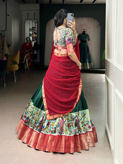 Green Pure Aastha Silk Printed Weaving Lehenga Choli Chaniya Choli Anant Tex Exports Pvt.Ltd..