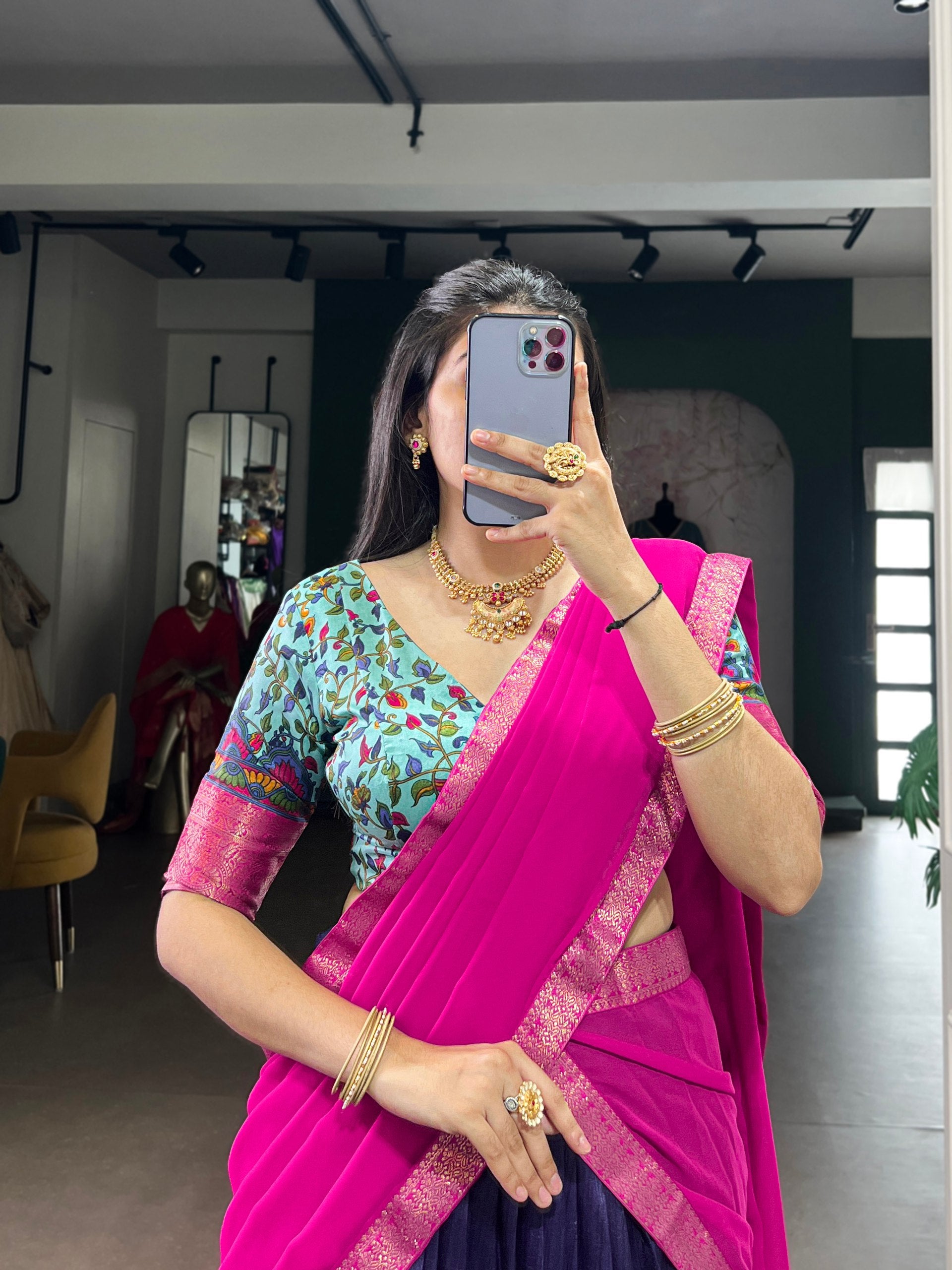 Navy Blue Pure Aastha Silk Printed Weaving Lehenga Choli