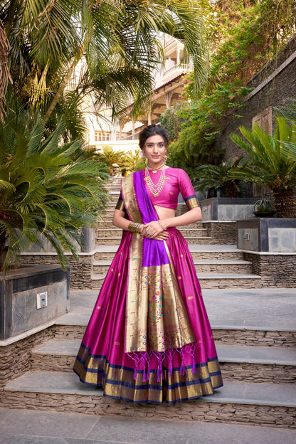 Pink Pure Soft Jacquard Paithani Silk South Indian Lehenga Saree Half Lehenga Saree Anant Tex Exports Pvt.Ltd..