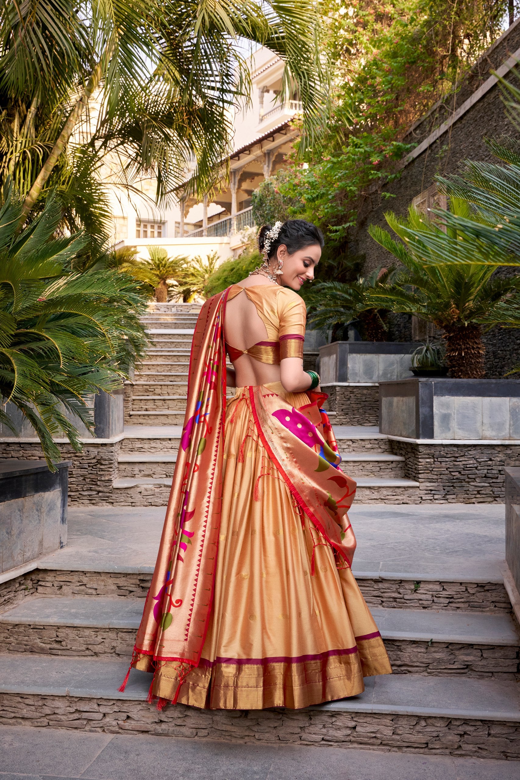 Chiku Pure Soft Jacquard Paithani Silk South Indian Lehenga Saree