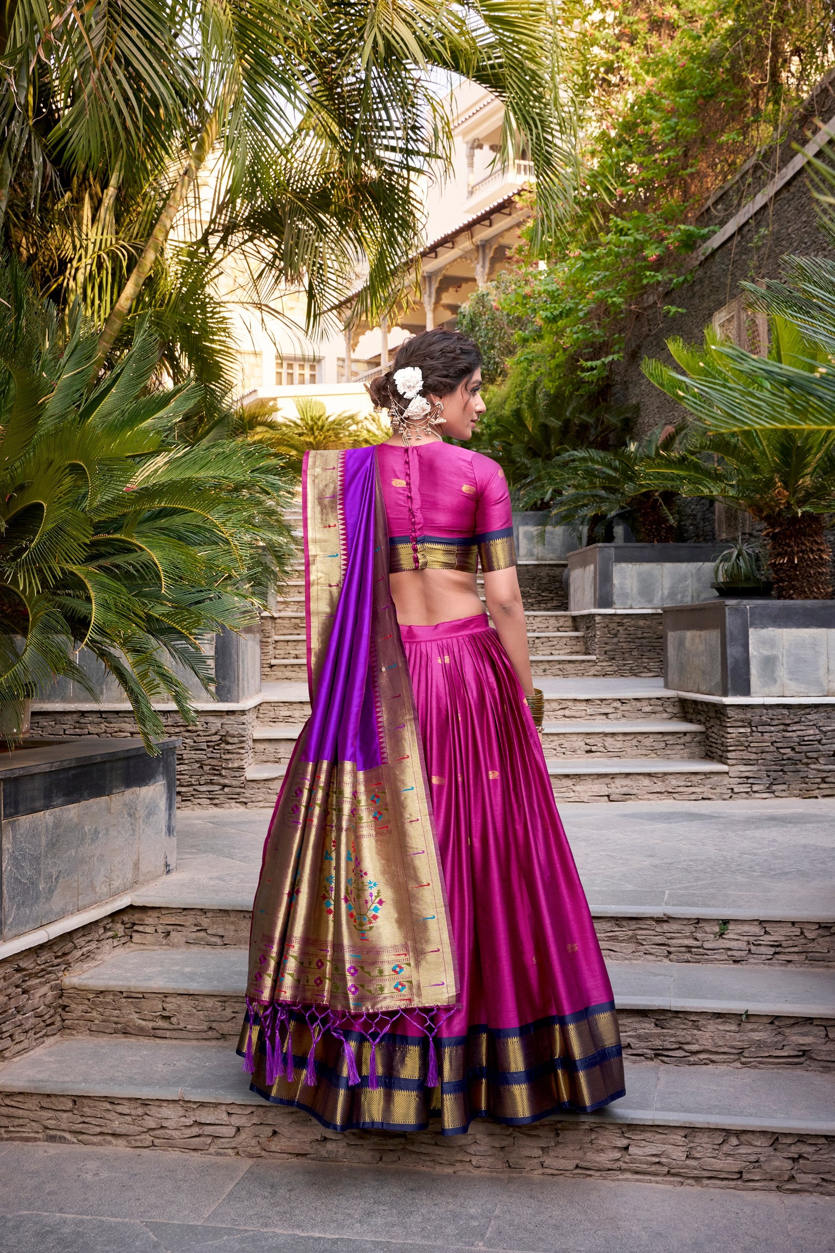 Pink Pure Soft Jacquard Paithani Silk South Indian Lehenga Saree