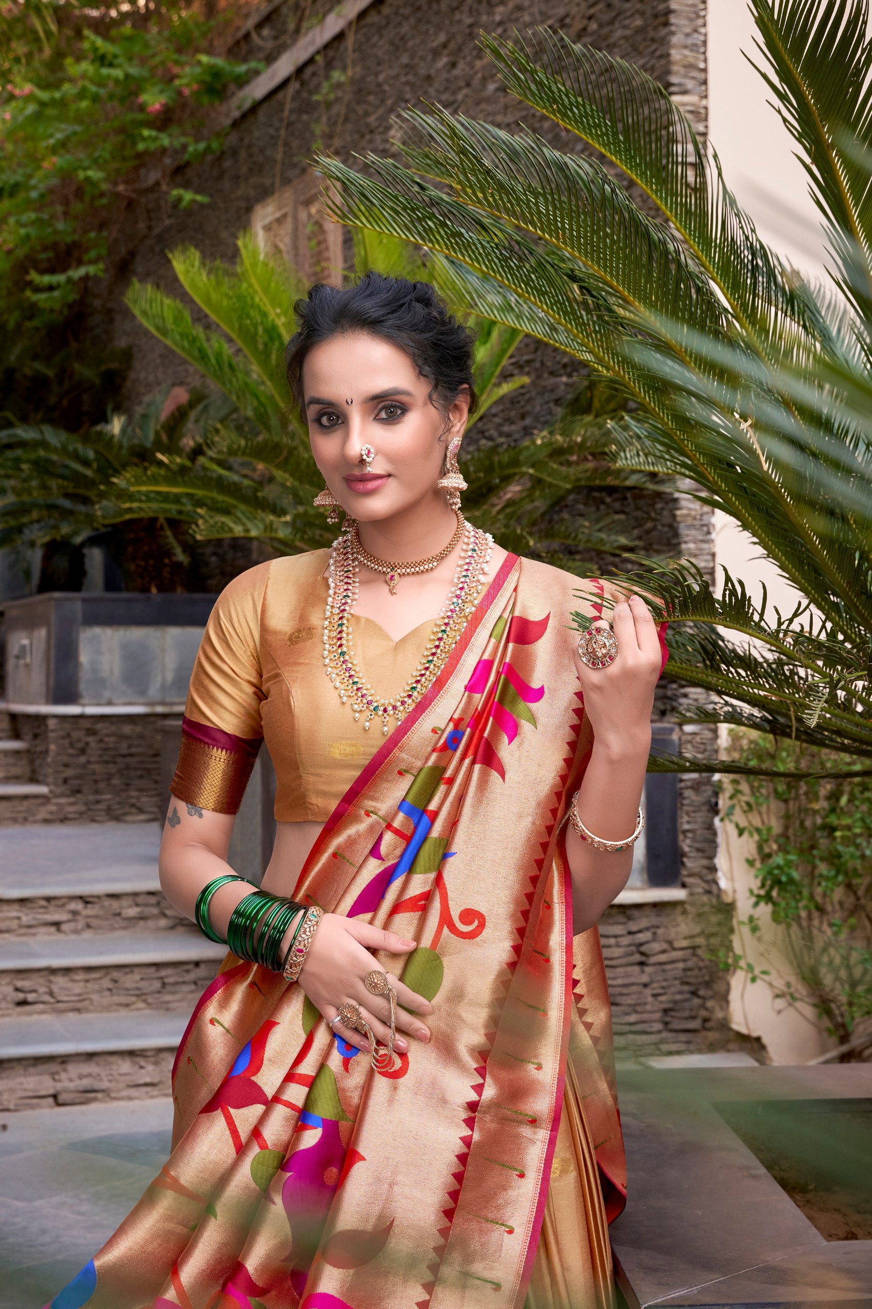 Chiku Pure Soft Jacquard Paithani Silk South Indian Lehenga Saree