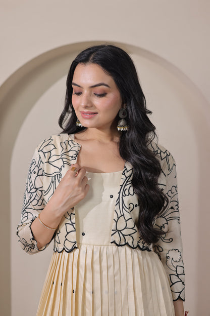 Cream Pure Tussar Silk Blend Kalamkari Anarkali Gown Anarkali Gown Anant Tex Exports Pvt.Ltd..