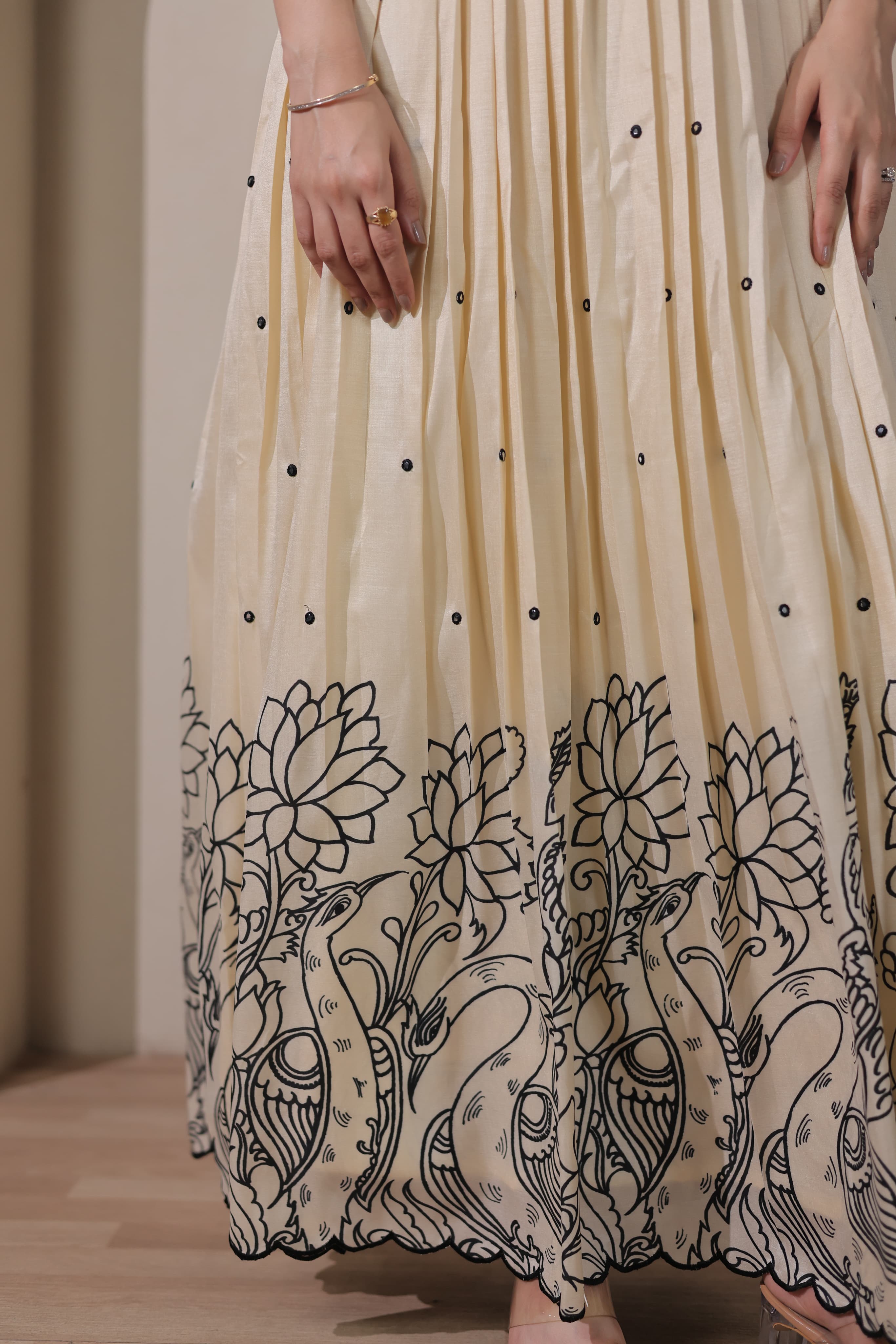 Cream Pure Tussar Silk Blend Kalamkari Anarkali Gown