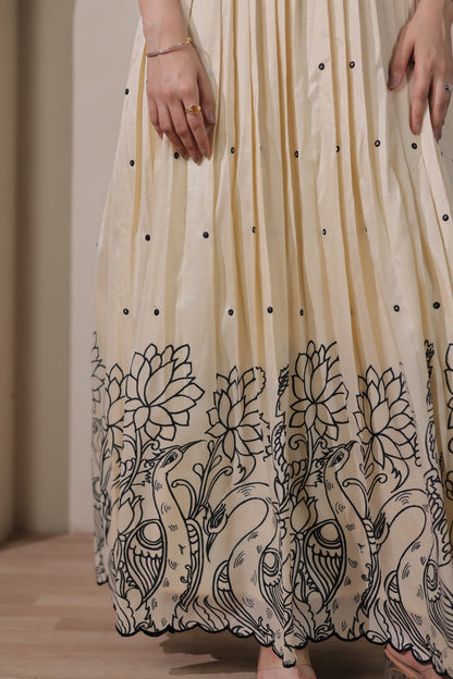 Cream Pure Tussar Silk Blend Kalamkari Anarkali Gown Anarkali Gown Anant Tex Exports Pvt.Ltd..