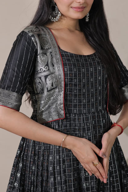 Black Pure Soft Silk Blend Weaving Anarkali Gown Anarkali Gown Anant Tex Exports Pvt.Ltd..