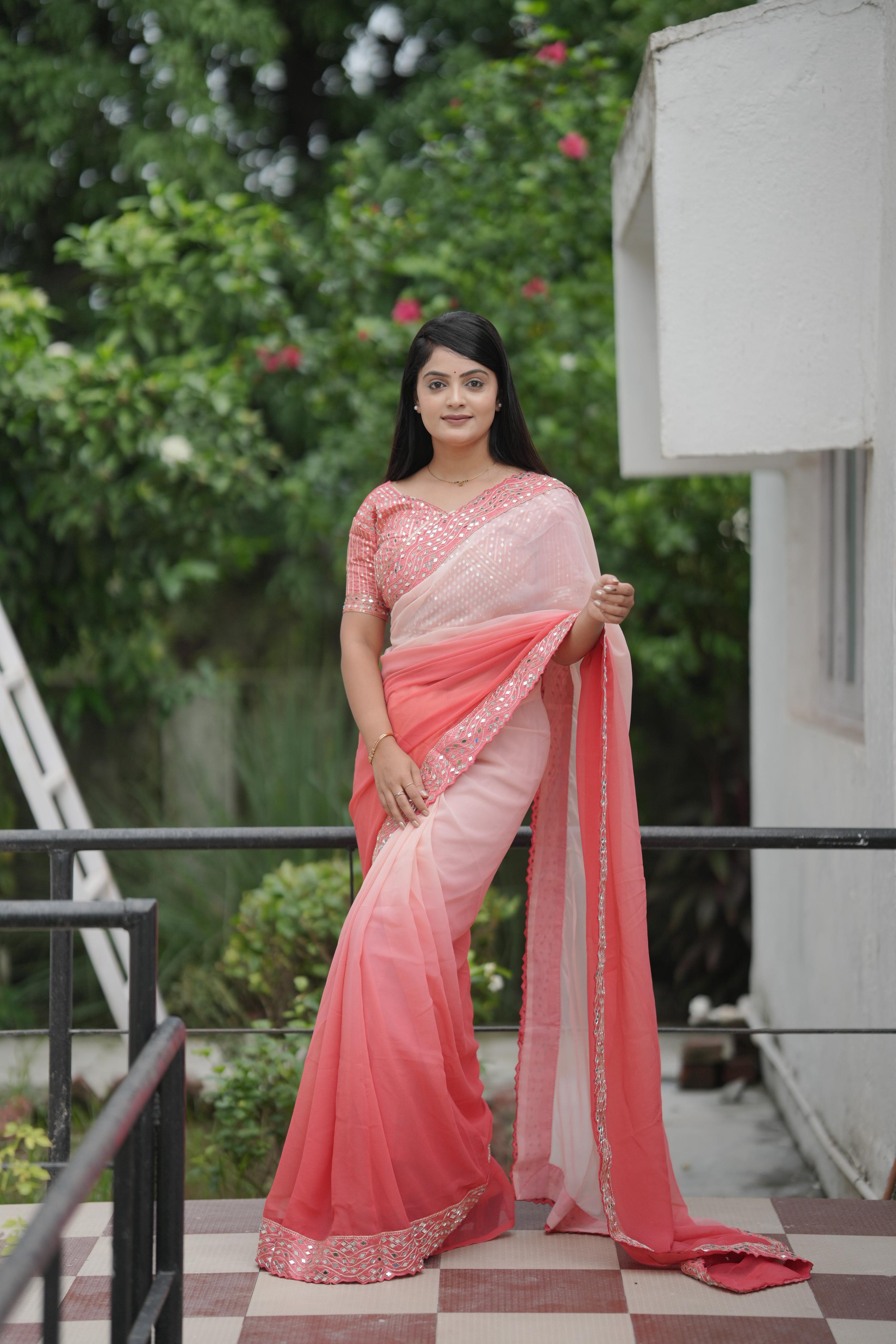 Red Pure Soft Heavy Faux Georgatte Saree