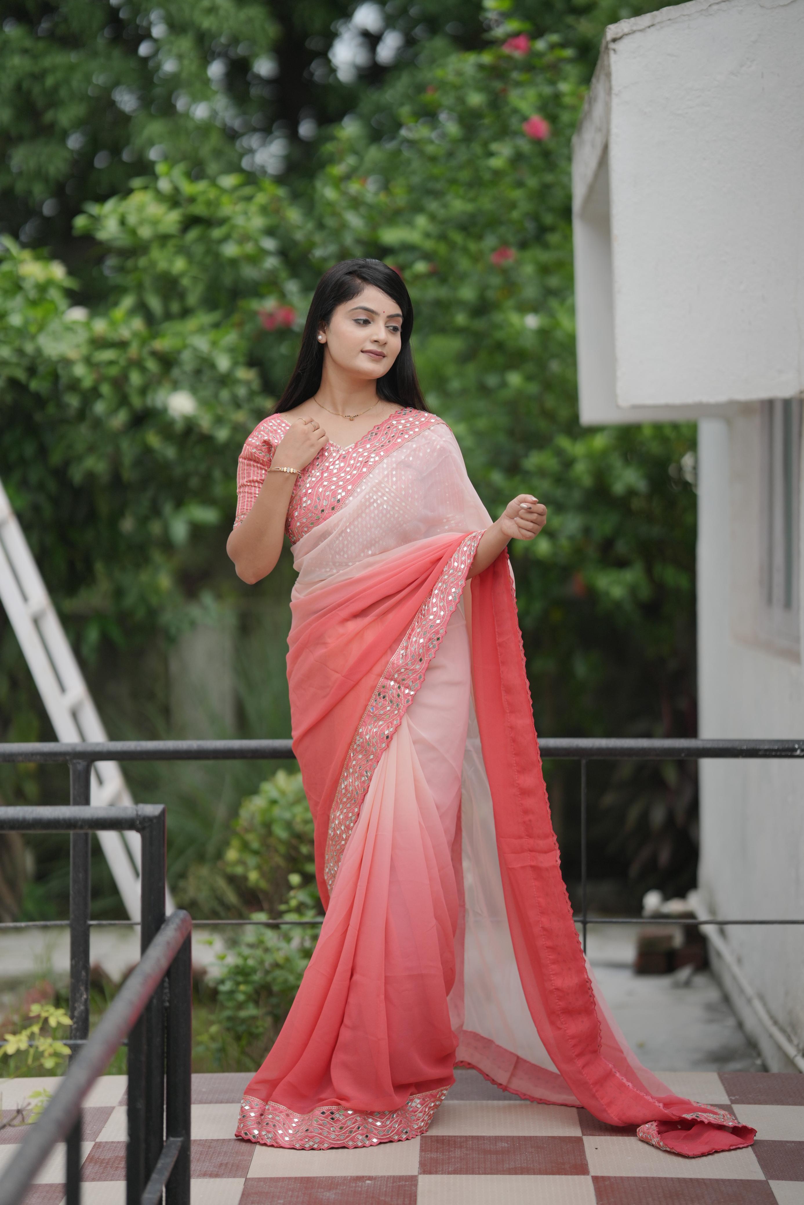 Red Pure Soft Heavy Faux Georgatte Saree