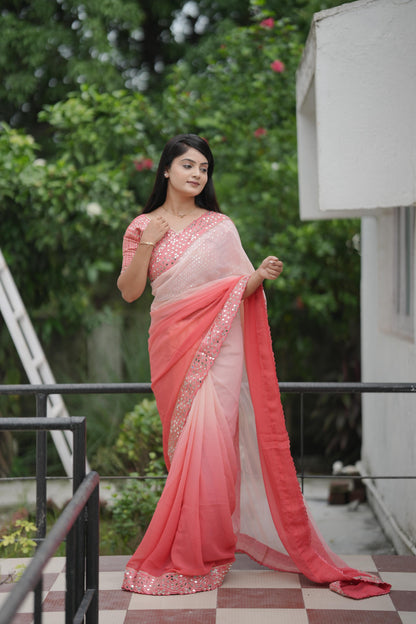 Red Pure Soft Heavy Faux Georgatte Saree Georgette Saree Anant Tex Exports Pvt.Ltd..
