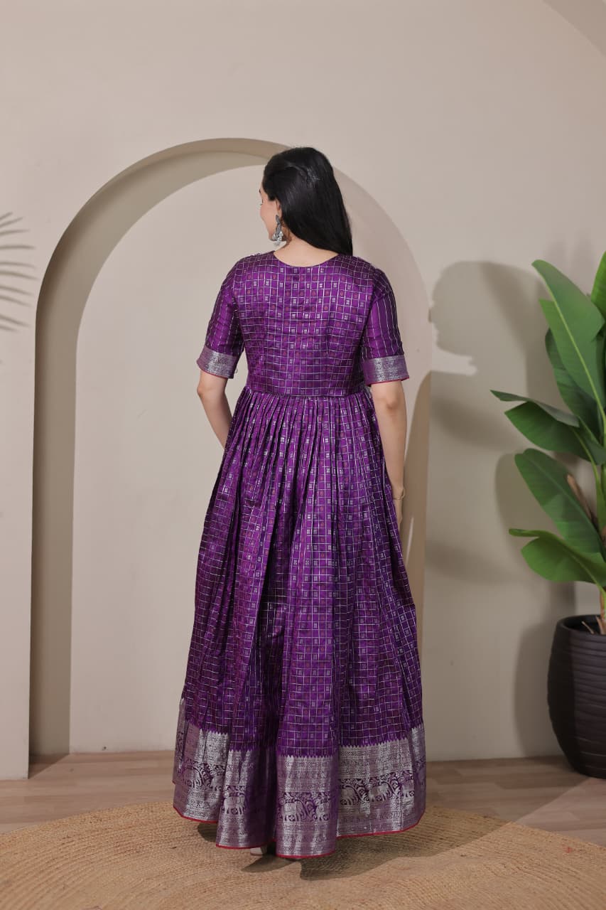 Purple Pure Soft Silk Blend Weaving Anarkali Gown