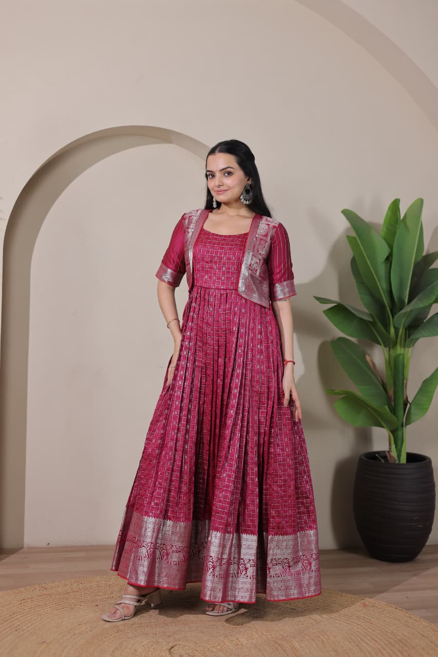 Rani Pure Soft Silk Blend Weaving Anarkali Gown