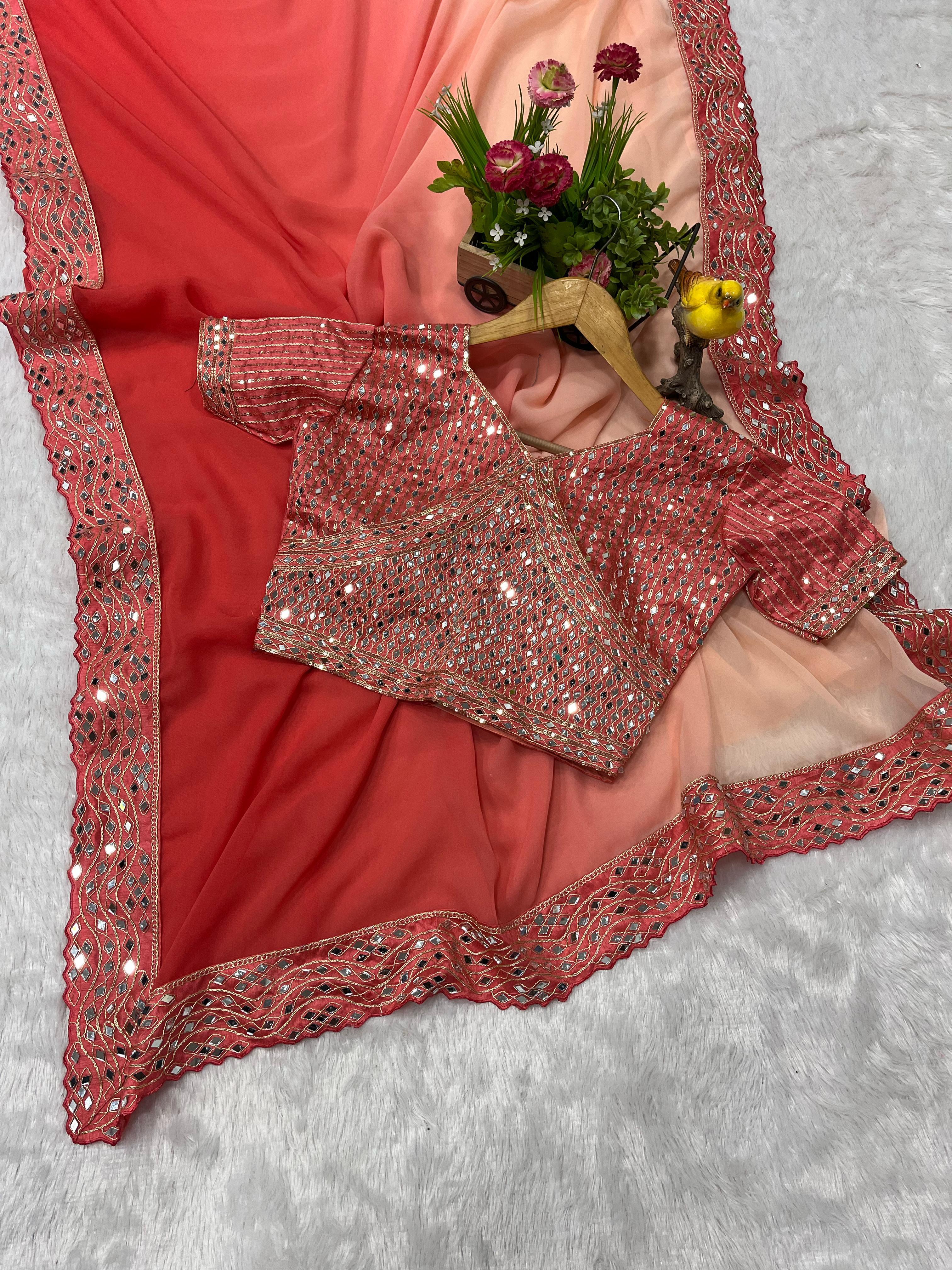 Red Pure Soft Heavy Faux Georgatte Saree