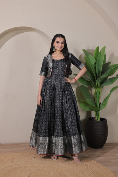 Black Pure Soft Silk Blend Weaving Anarkali Gown Anarkali Gown Anant Tex Exports Pvt.Ltd..