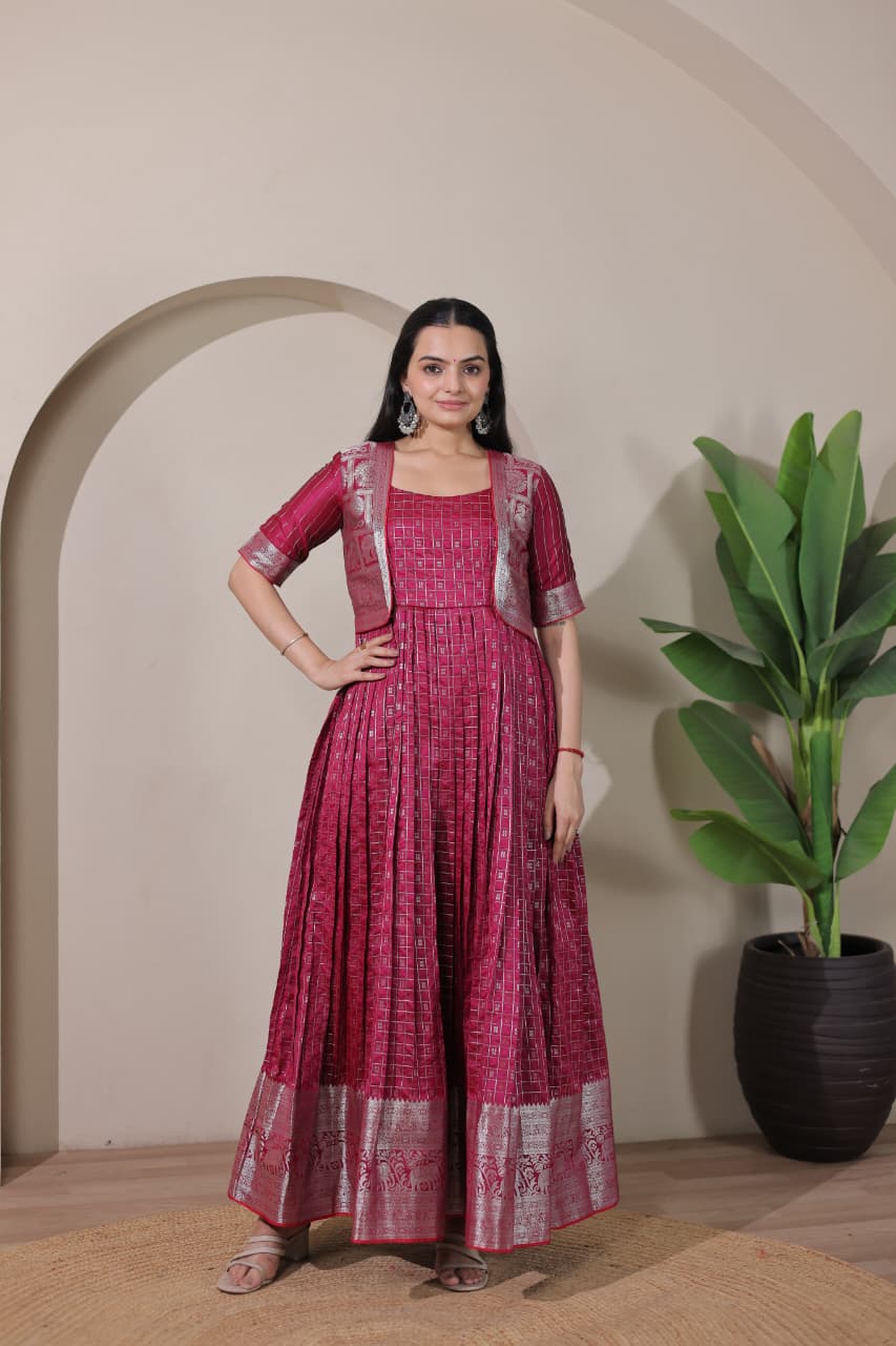 Rani Pure Soft Silk Blend Weaving Anarkali Gown