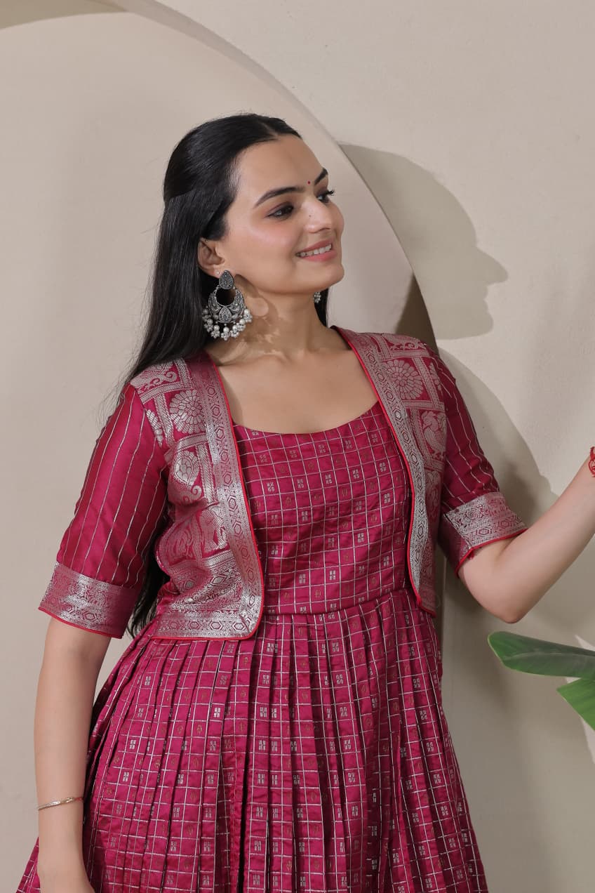 Rani Pure Soft Silk Blend Weaving Anarkali Gown