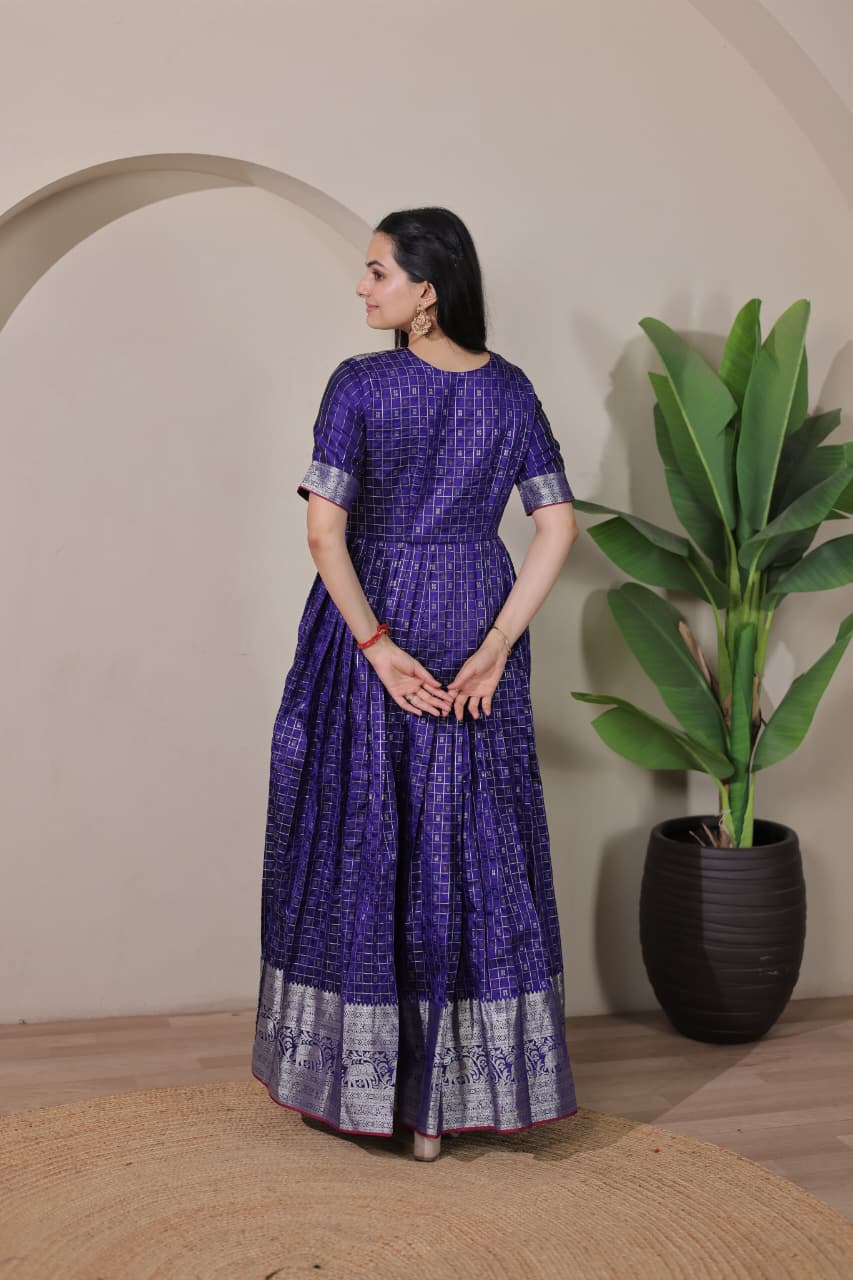 Blue Pure Soft Silk Blend Weaving Anarkali Gown