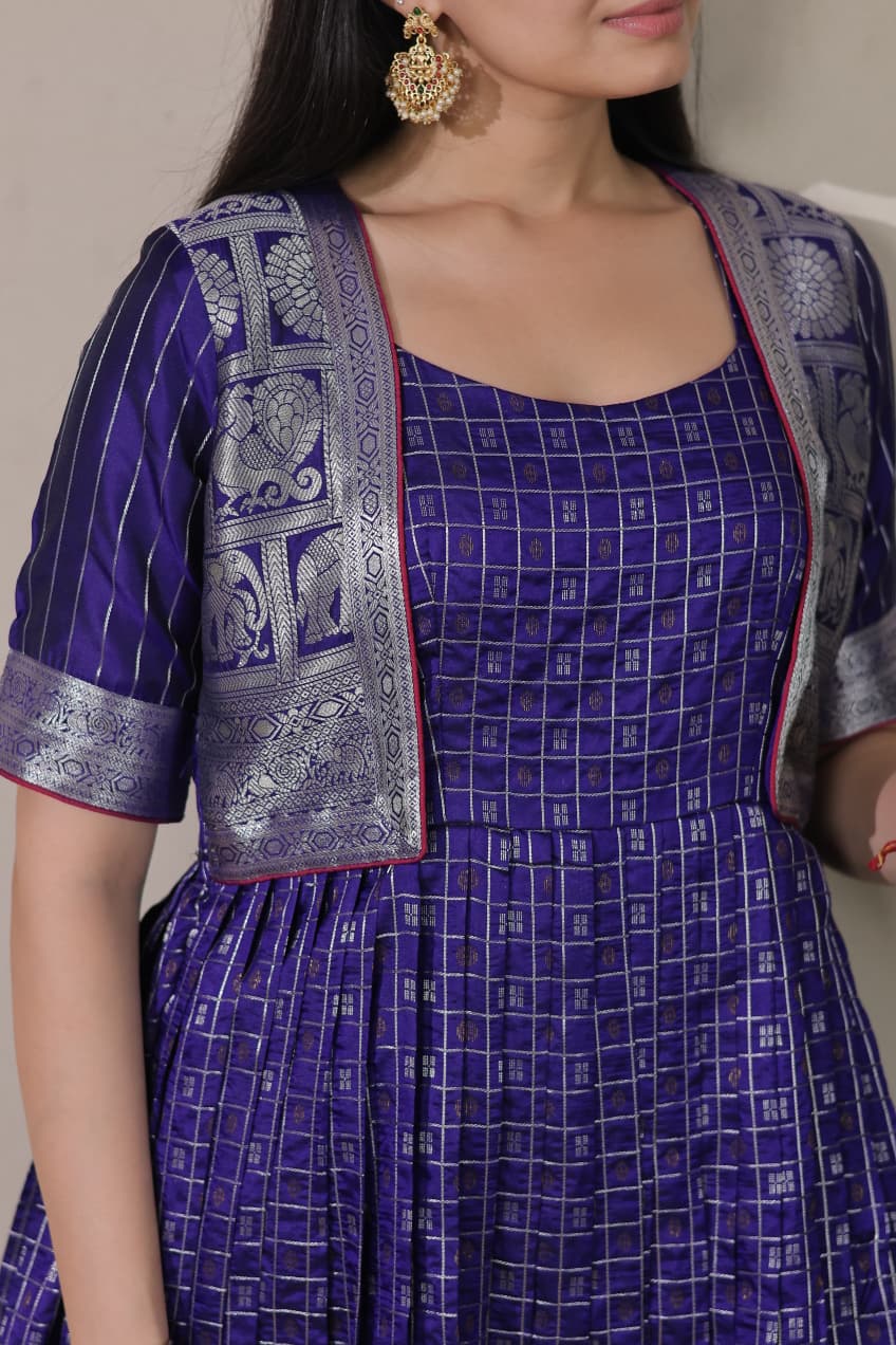 Blue Pure Soft Silk Blend Weaving Anarkali Gown Anarkali Gown Anant Tex Exports Pvt.Ltd..