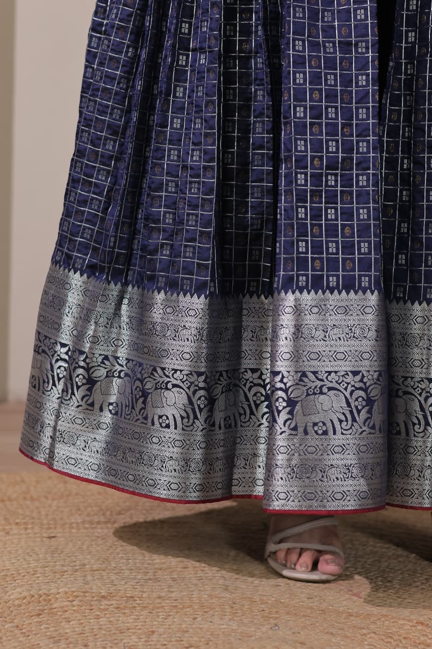 Navy Blue Pure Soft Silk Blend Weaving Anarkali Gown