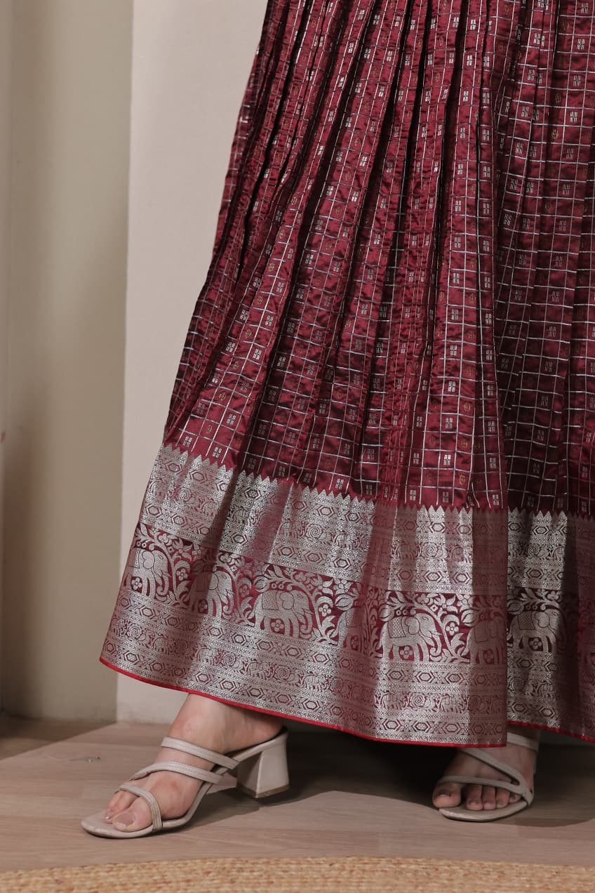 Brown Pure Soft Silk Blend Weaving Anarkali Gown