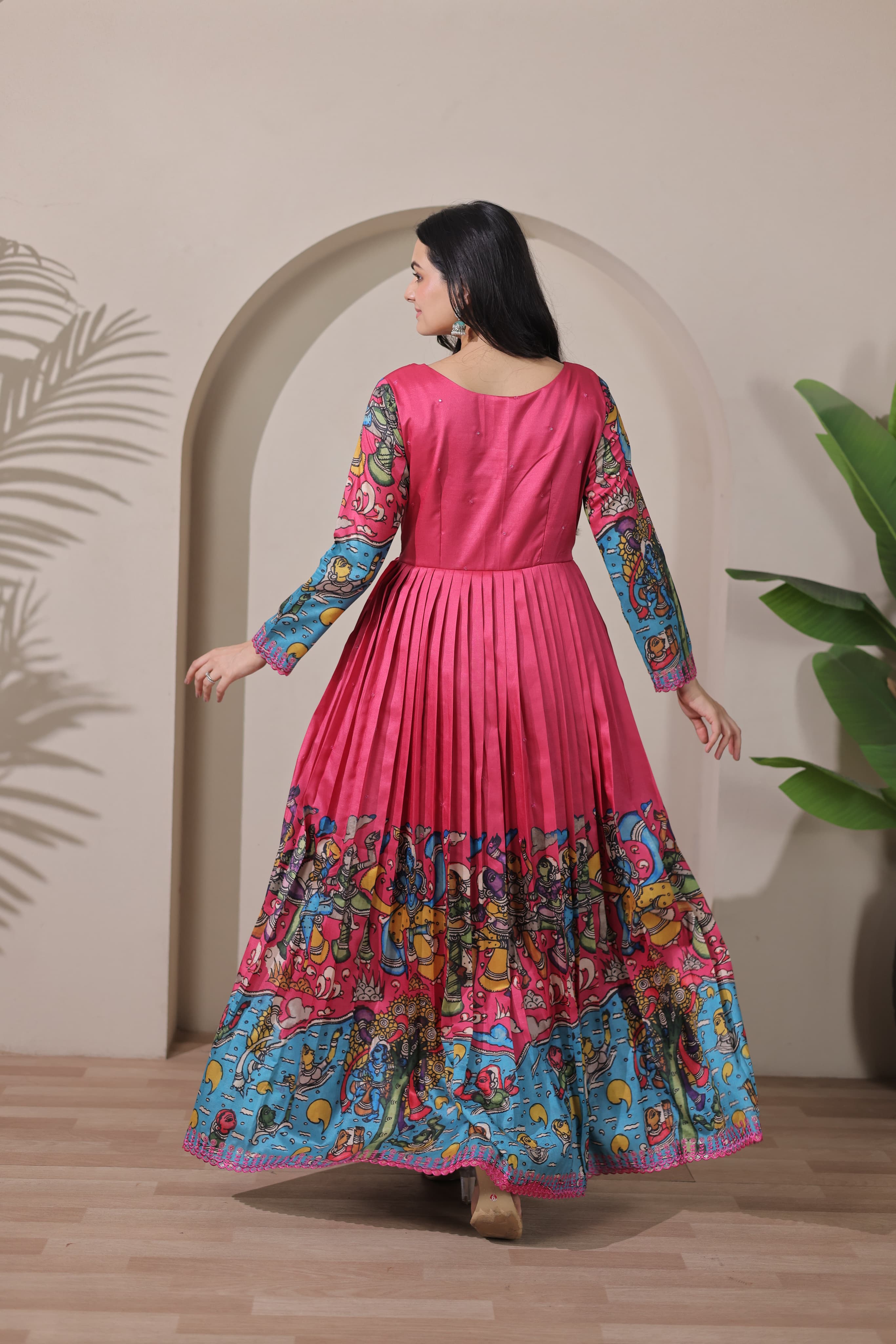 Pink Pure Soft Silk Blend Kalamkari Anarkali Gown