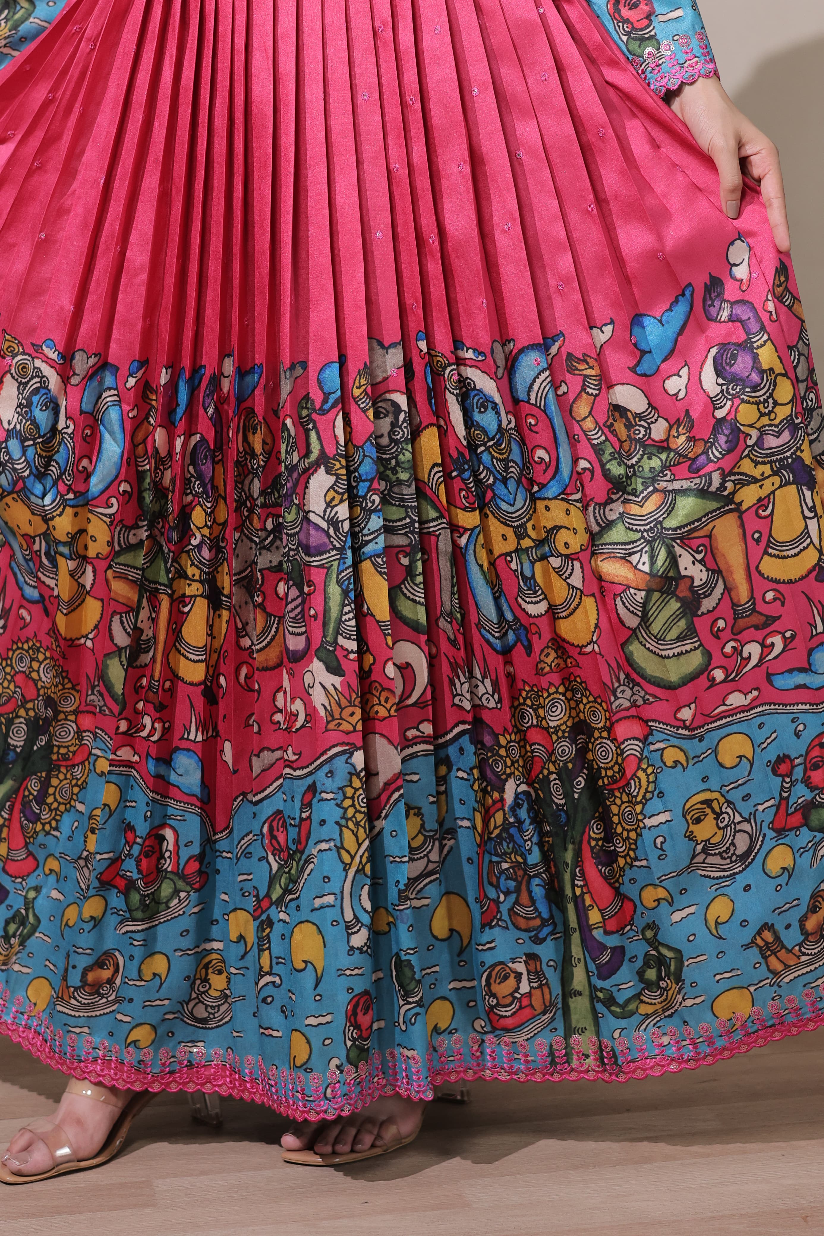 Pink Pure Soft Silk Blend Kalamkari Anarkali Gown