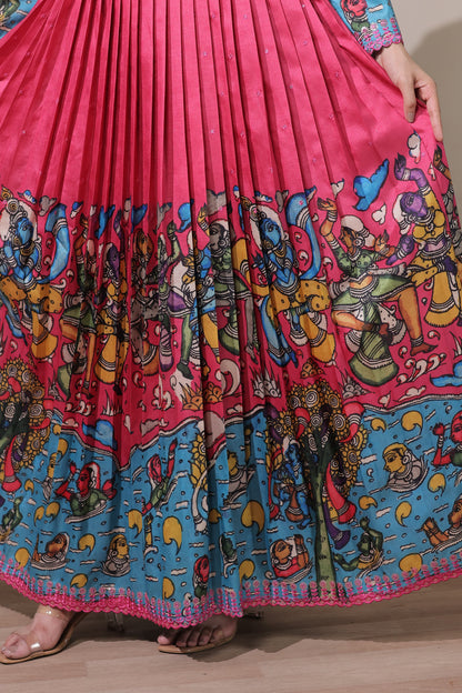 Pink Pure Soft Silk Blend Kalamkari Anarkali Gown Anarkali Gown Anant Tex Exports Pvt.Ltd..