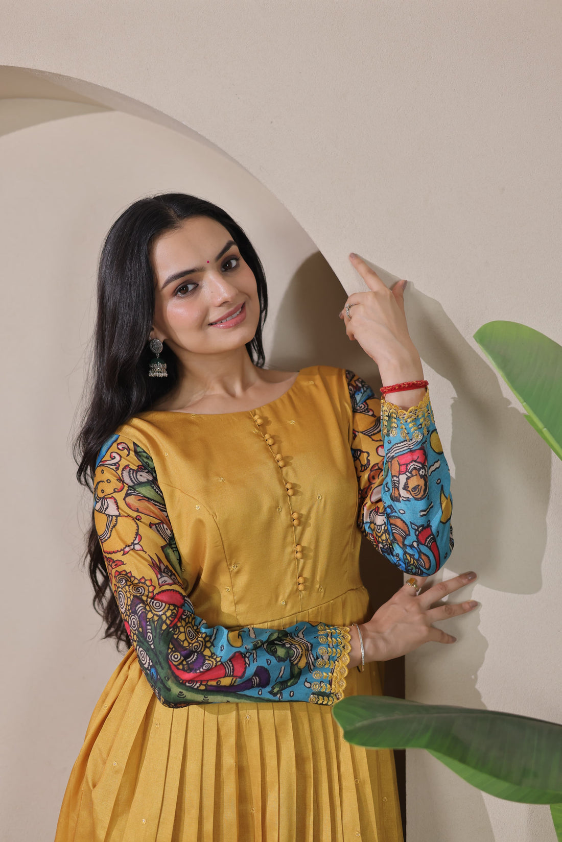 Yellow Pure Soft Silk Blend Kalamkari Anarkali Gown Anarkali Gown Anant Tex Exports Pvt.Ltd..