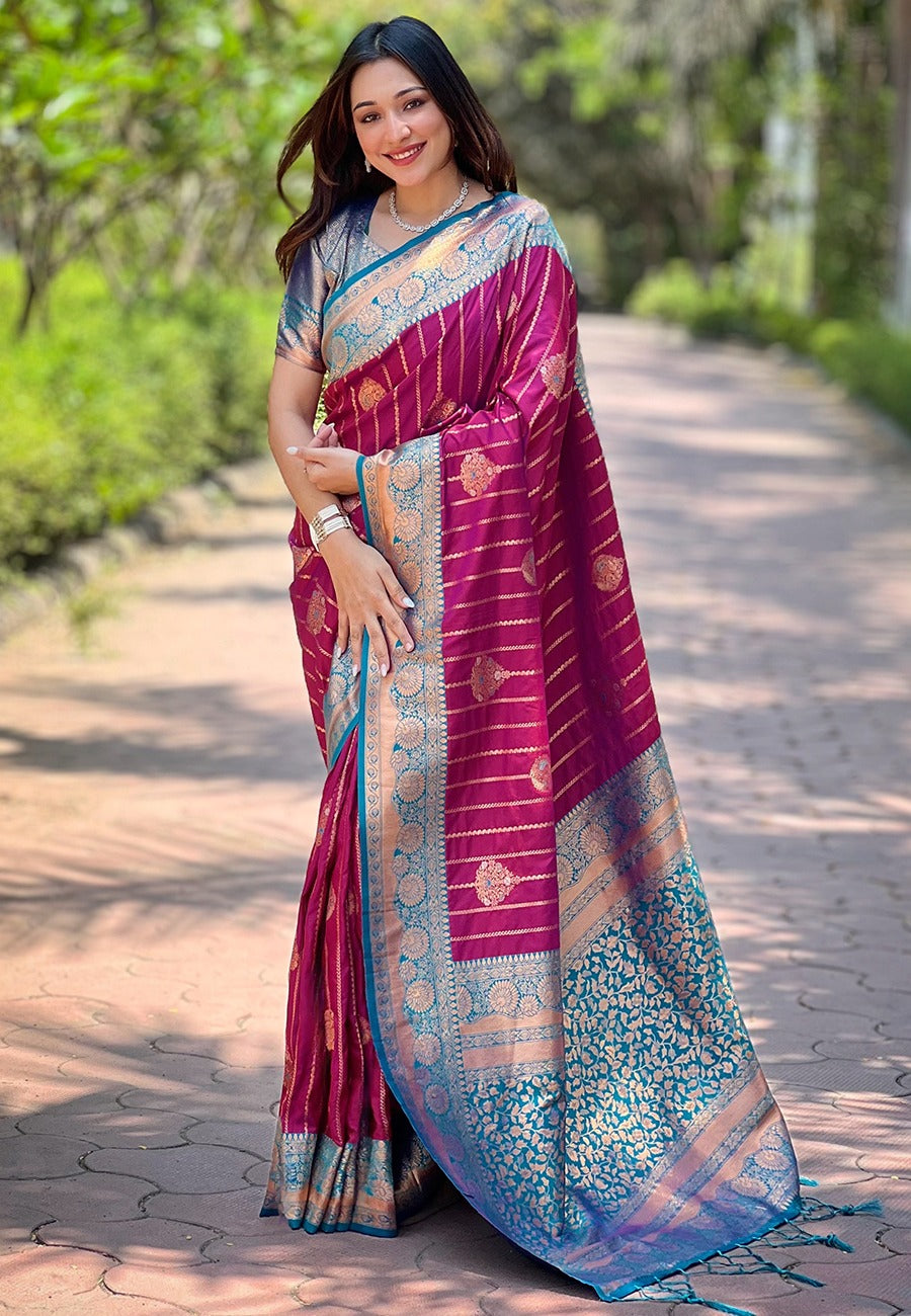Megenta Soft Silk Zari Woven Patola Banarasi Saree Soft Silk Saree Anant Tex Exports Pvt.Ltd..