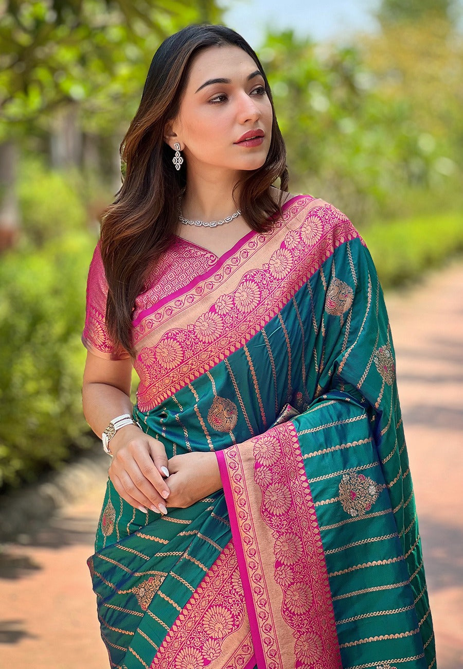 Green Soft Silk Zari Woven Patola Banarasi Saree Soft Silk Saree Anant Tex Exports Pvt.Ltd..