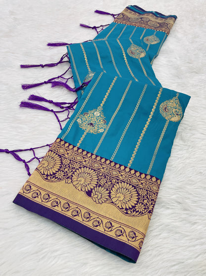 Sky Blue Soft Silk Zari Woven Patola Banarasi Saree Soft Silk Saree Anant Tex Exports Pvt.Ltd..