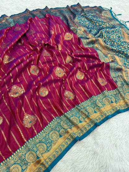 Megenta Soft Silk Zari Woven Patola Banarasi Saree Soft Silk Saree Anant Tex Exports Pvt.Ltd..