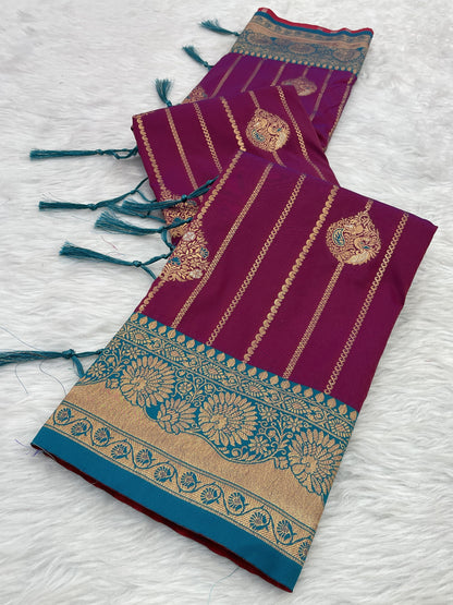 Megenta Soft Silk Zari Woven Patola Banarasi Saree Soft Silk Saree Anant Tex Exports Pvt.Ltd..