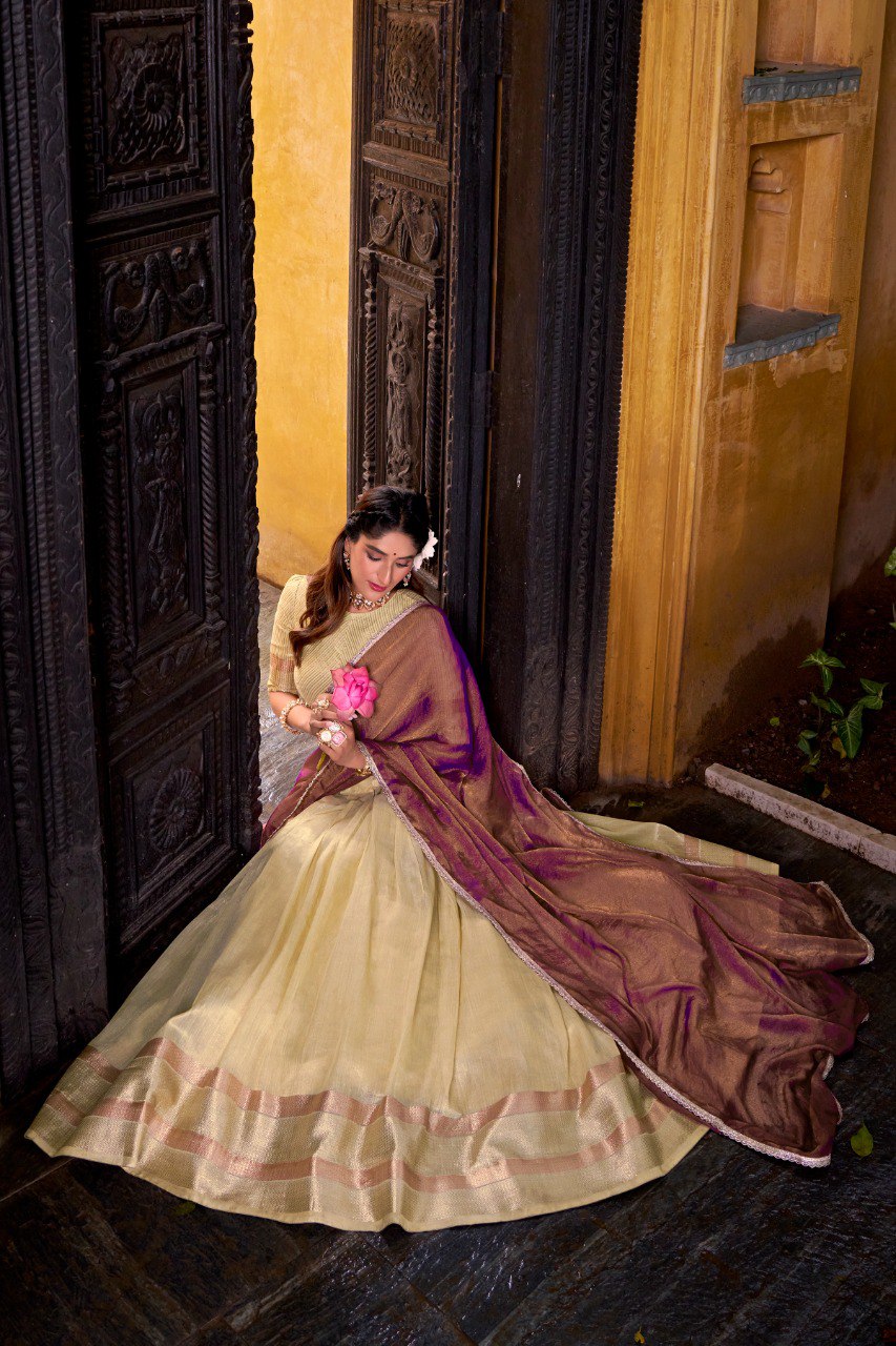 Yellow Pure Soft Dupion Paithani Silk South Indian Lehenga Saree Half Lehenga Saree Anant Tex Exports Pvt.Ltd..