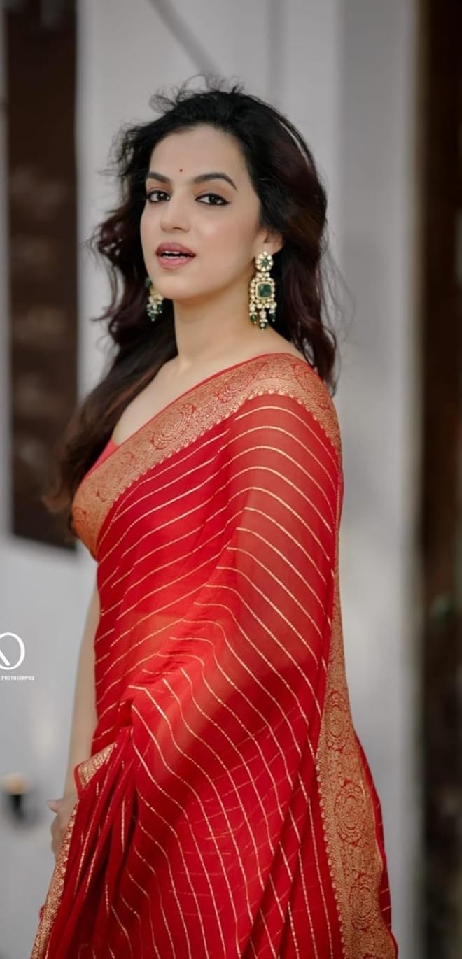 Red Pure Soft Heavy Faux Georgatte Saree