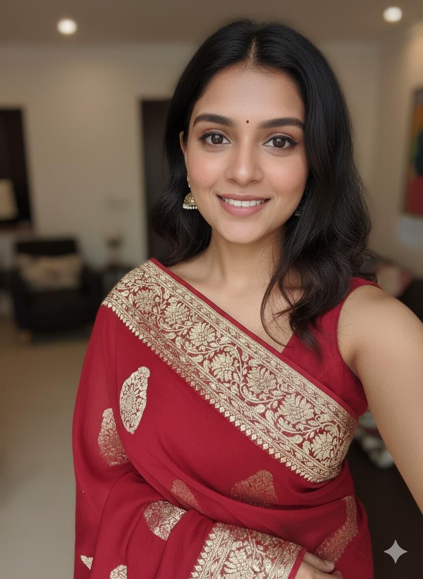 Red Pure Soft Heavy Faux Georgatte Saree