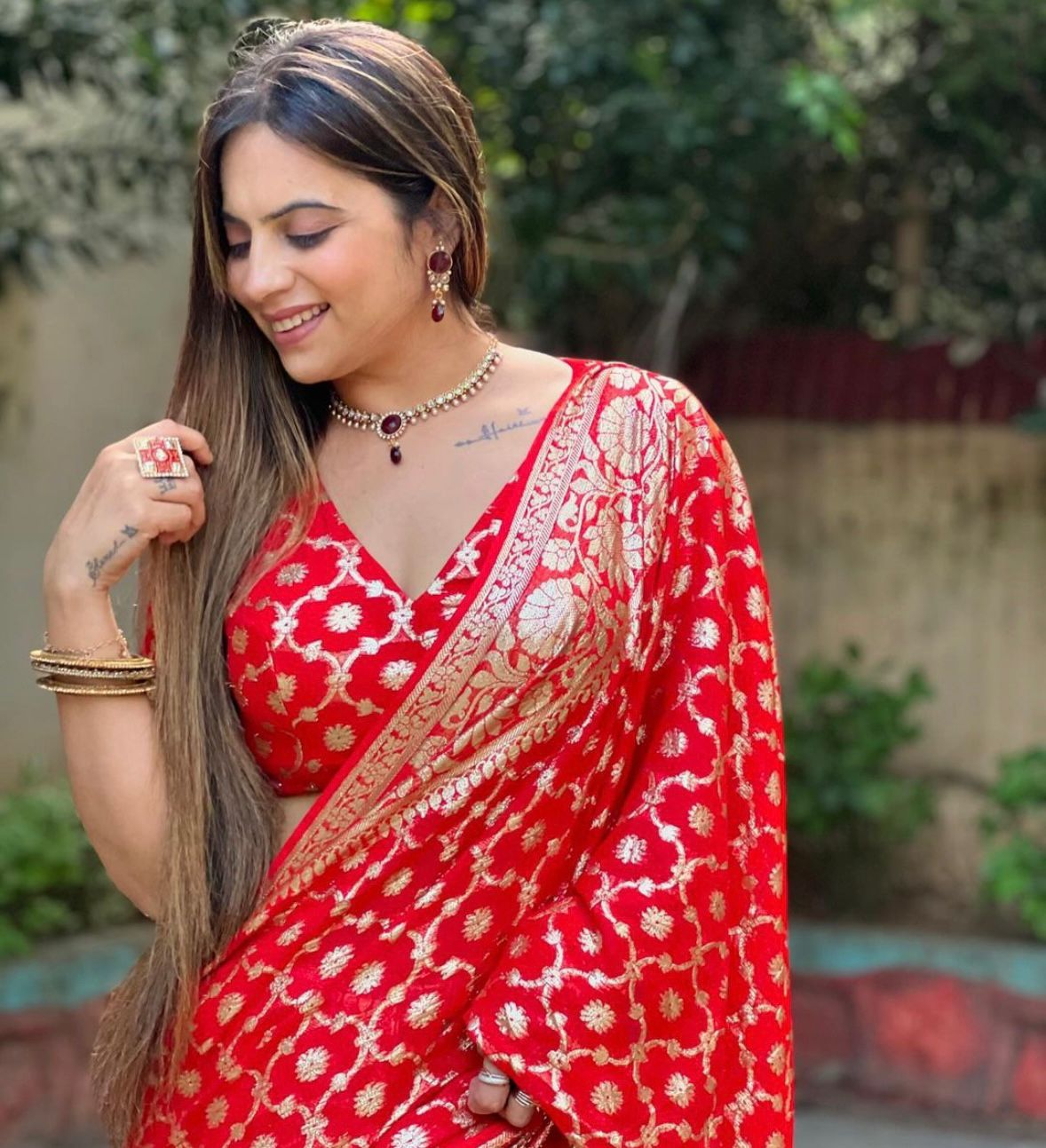 Red Pure Soft Heavy Viscose Georgatte Saree