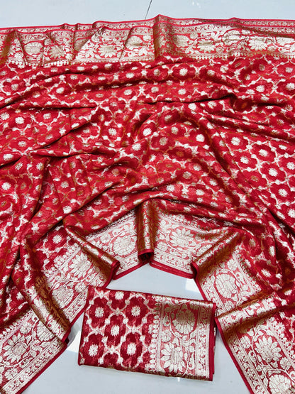 Red Pure Soft Heavy Viscose Georgatte Saree Georgette Saree Anant Tex Exports Pvt.Ltd..
