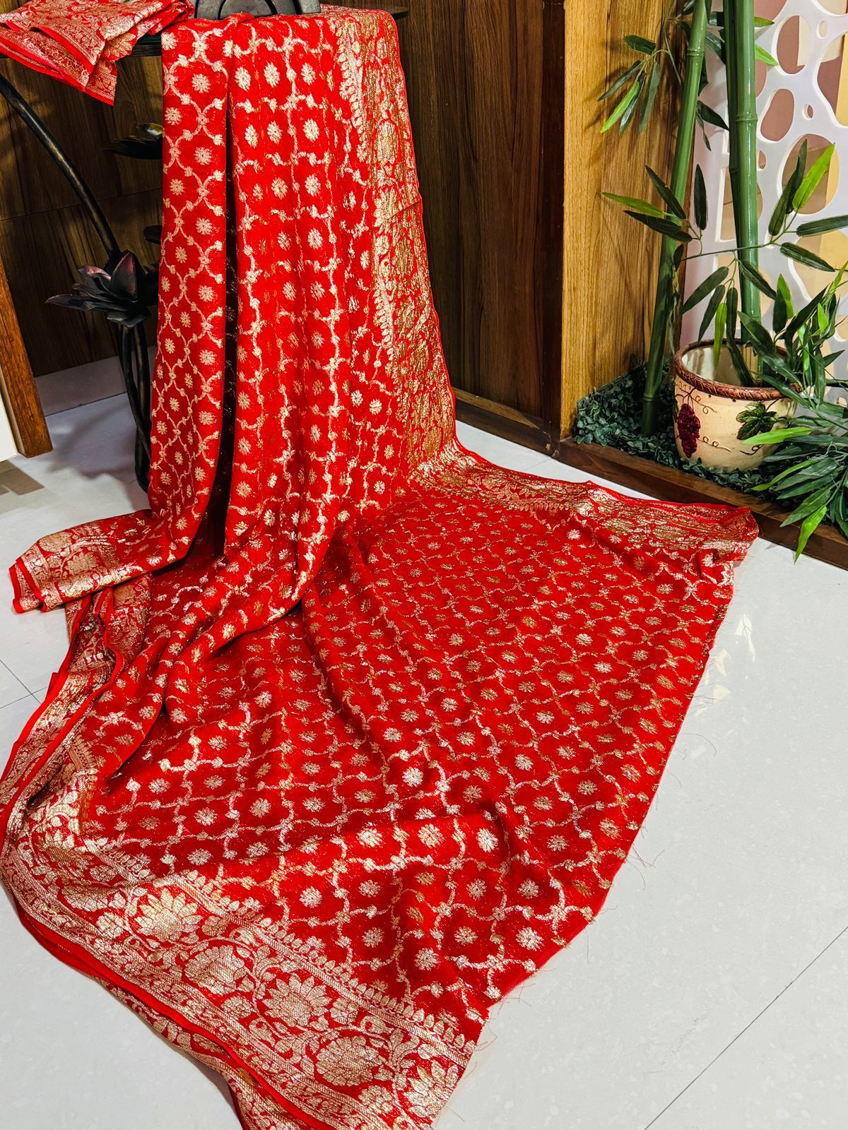 Red Pure Soft Heavy Viscose Georgatte Saree